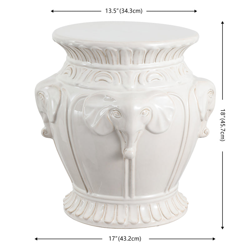 Anita 18" Classic Vintage Ceramic Indoor/Outdoor 4-Elephant Garden Stool