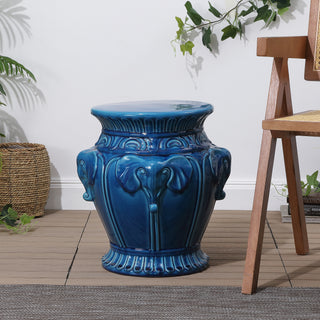 Anita 18" Classic Vintage Ceramic Indoor/Outdoor 4-Elephant Garden Stool
