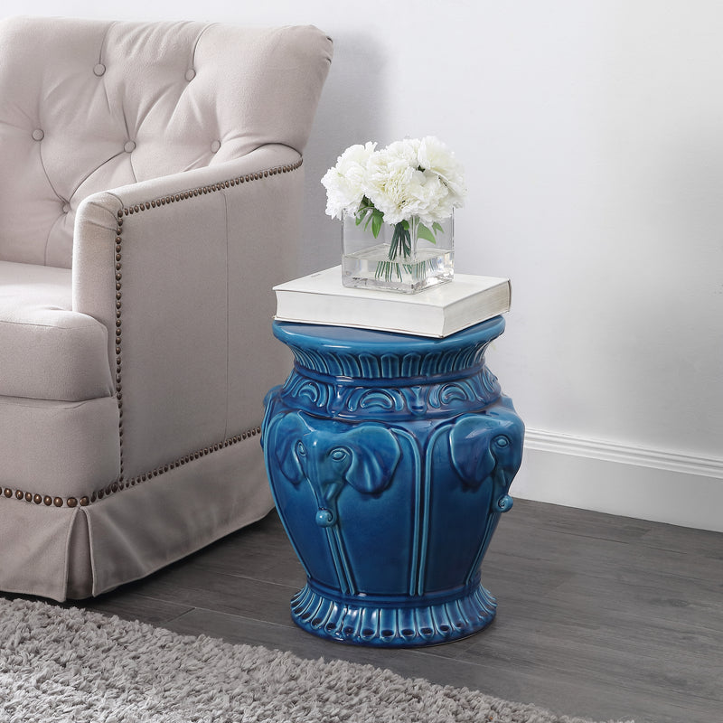 Anita 18" Classic Vintage Ceramic Indoor/Outdoor 4-Elephant Garden Stool