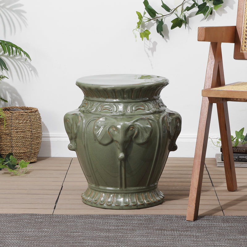 Anita 18" Classic Vintage Ceramic Indoor/Outdoor 4-Elephant Garden Stool