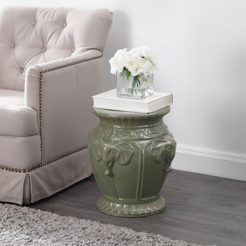 Anita 18" Classic Vintage Ceramic Indoor/Outdoor 4-Elephant Garden Stool