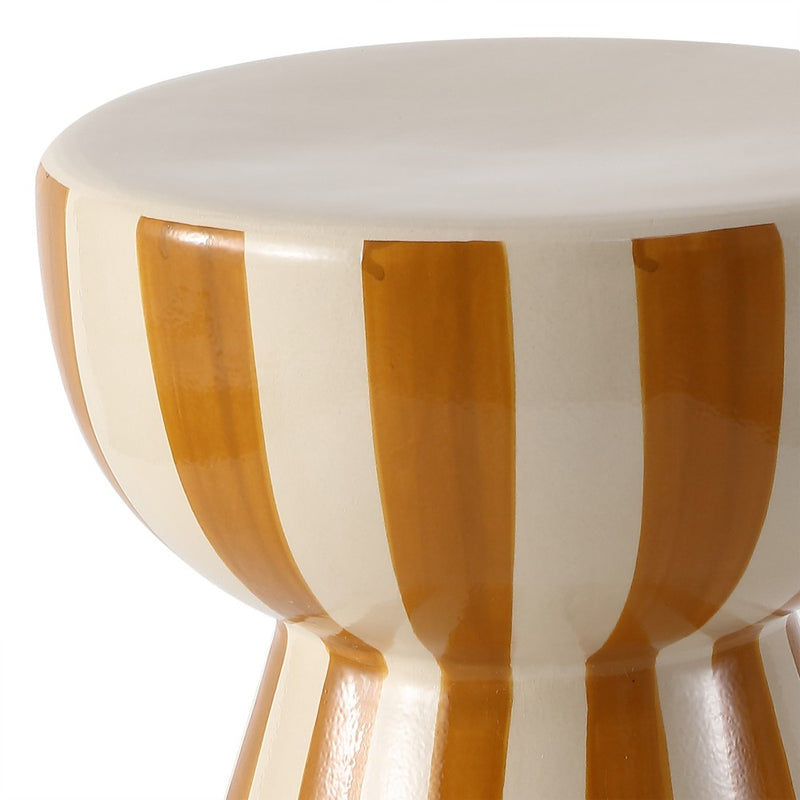 Gemma 17.3 in. Modern Coastal Striped Ceramic Indoor/Outdoor Garden Stool and Accent Table - Brown/Cream