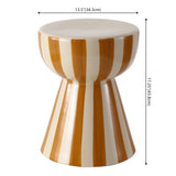 Gemma 17.3 in. Modern Coastal Striped Ceramic Indoor/Outdoor Garden Stool and Accent Table - Brown/Cream