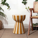 Gemma 17.3 in. Modern Coastal Striped Ceramic Indoor/Outdoor Garden Stool and Accent Table - Brown/Cream