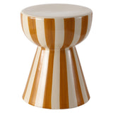 Gemma 17.3 in. Modern Coastal Striped Ceramic Indoor/Outdoor Garden Stool and Accent Table - Brown/Cream