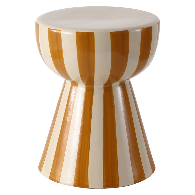 Gemma 17.3 in. Modern Coastal Striped Ceramic Indoor/Outdoor Garden Stool and Accent Table - Brown/Cream