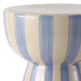 Gemma 17.3 in. Modern Coastal Striped Ceramic Indoor/Outdoor Garden Stool and Accent Table - Blue/Cream