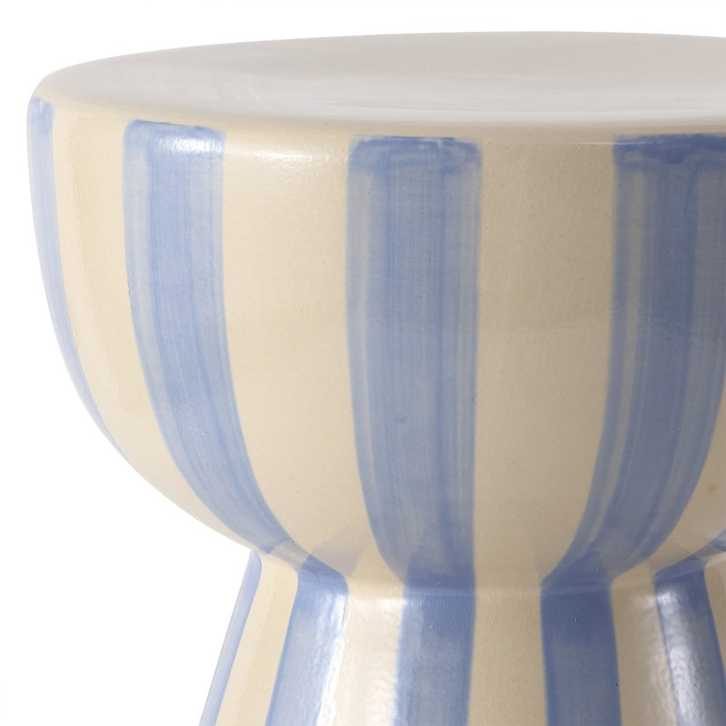 Gemma 17.3 in. Modern Coastal Striped Ceramic Indoor/Outdoor Garden Stool and Accent Table - Blue/Cream