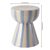Gemma 17.3 in. Modern Coastal Striped Ceramic Indoor/Outdoor Garden Stool and Accent Table - Blue/Cream