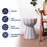 Gemma 17.3 in. Modern Coastal Striped Ceramic Indoor/Outdoor Garden Stool and Accent Table - Blue/Cream