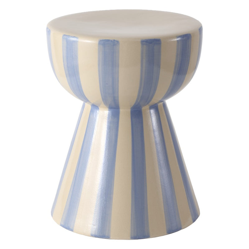 Gemma 17.3 in. Modern Coastal Striped Ceramic Indoor/Outdoor Garden Stool and Accent Table - Blue/Cream