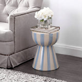 Gemma 17.3 in. Modern Coastal Striped Ceramic Indoor/Outdoor Garden Stool and Accent Table - Blue/Cream