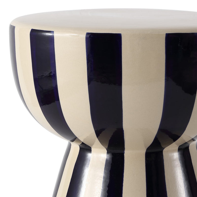 Gemma 17.3 in. Modern Coastal Striped Ceramic Indoor/Outdoor Garden Stool and Accent Table - Navy/Cream