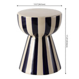 Gemma 17.3 in. Modern Coastal Striped Ceramic Indoor/Outdoor Garden Stool and Accent Table - Navy/Cream