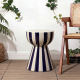 Gemma 17.3 in. Modern Coastal Striped Ceramic Indoor/Outdoor Garden Stool and Accent Table - Navy/Cream