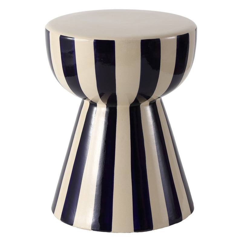Gemma 17.3 in. Modern Coastal Striped Ceramic Indoor/Outdoor Garden Stool and Accent Table - Navy/Cream