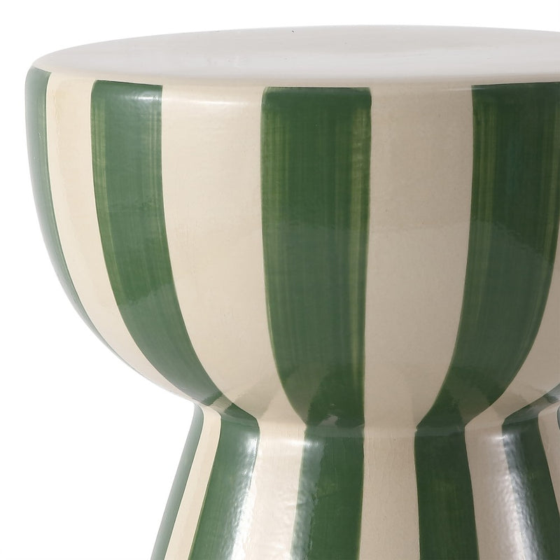 Gemma 17.3 in. Modern Coastal Striped Ceramic Indoor/Outdoor Garden Stool and Accent Table - Green/Cream