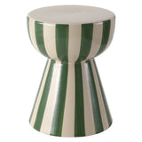 Gemma 17.3 in. Modern Coastal Striped Ceramic Indoor/Outdoor Garden Stool and Accent Table - Green/Cream