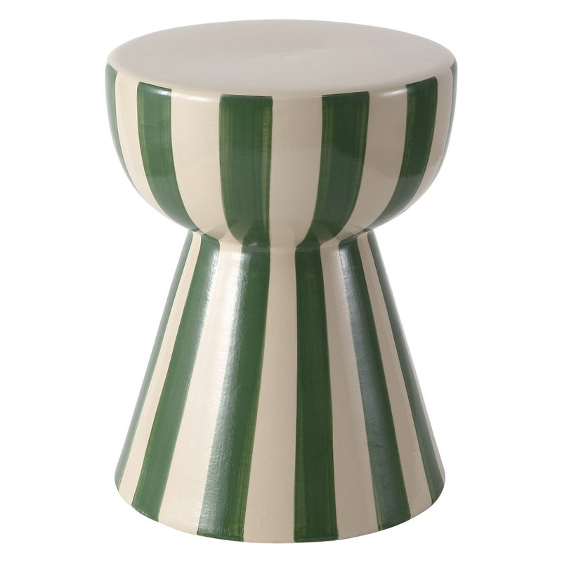 Gemma 17.3 in. Modern Coastal Striped Ceramic Indoor/Outdoor Garden Stool and Accent Table - Green/Cream