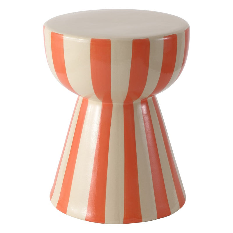 Gemma 17.3 in. Modern Coastal Striped Ceramic Indoor/Outdoor Garden Stool and Accent Table - Orange/Cream