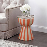 Gemma 17.3 in. Modern Coastal Striped Ceramic Indoor/Outdoor Garden Stool and Accent Table - Orange/Cream