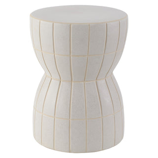 Otis 17.5 in. Modern Minimalist Grid Textured Hourglass Ceramic Indoor/Outdoor Garden Stool and Accent Table - Matte Cream