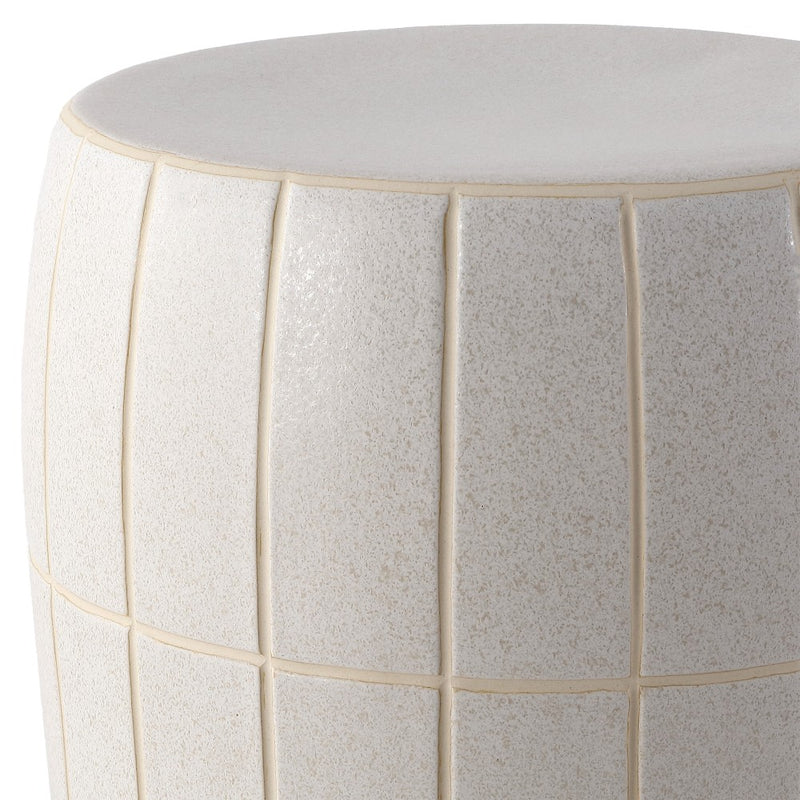 Owen 17.8 in. Modern Minimalist Grid Textured Barrel Ceramic Indoor/Outdoor Garden Stool and Accent Table - Matte Cream