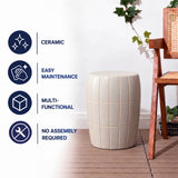 Owen 17.8 in. Modern Minimalist Grid Textured Barrel Ceramic Indoor/Outdoor Garden Stool and Accent Table - Matte Cream