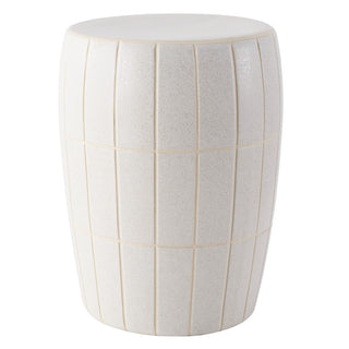Owen 17.8 in. Modern Minimalist Grid Textured Barrel Ceramic Indoor/Outdoor Garden Stool and Accent Table - Matte Cream