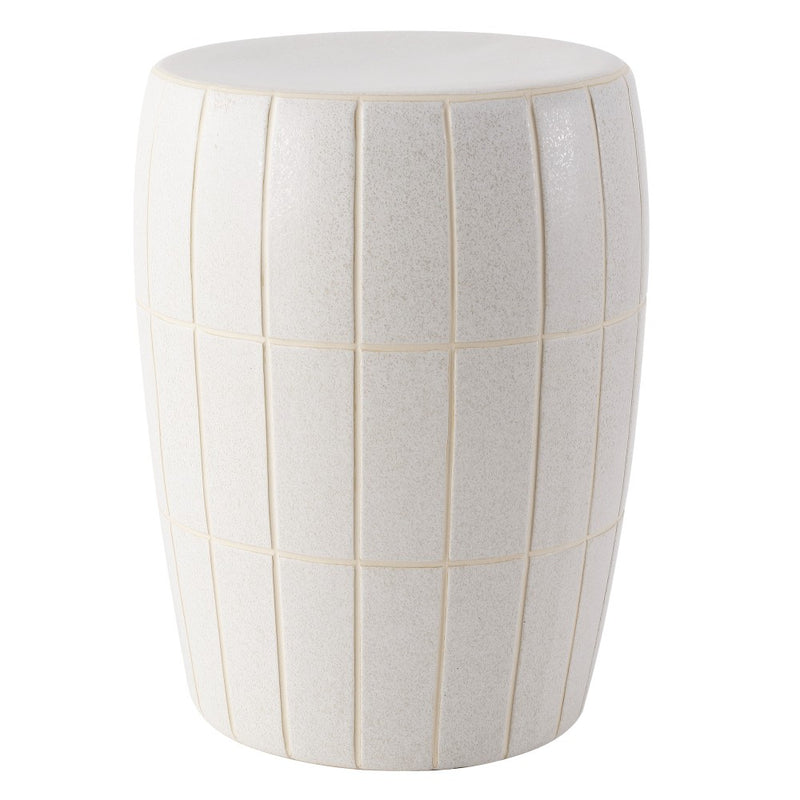 Owen 17.8 in. Modern Minimalist Grid Textured Barrel Ceramic Indoor/Outdoor Garden Stool and Accent Table - Matte Cream