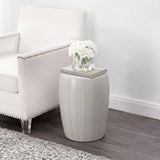Owen 17.8 in. Modern Minimalist Grid Textured Barrel Ceramic Indoor/Outdoor Garden Stool and Accent Table - Matte Cream