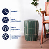 Owen 17.8 in. Modern Minimalist Grid Textured Barrel Ceramic Indoor/Outdoor Garden Stool and Accent Table - Matte Sage Green