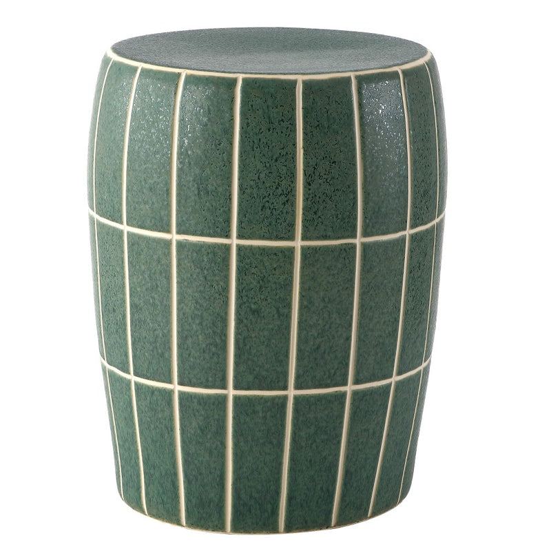 Owen 17.8 in. Modern Minimalist Grid Textured Barrel Ceramic Indoor/Outdoor Garden Stool and Accent Table - Matte Sage Green