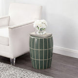 Owen 17.8 in. Modern Minimalist Grid Textured Barrel Ceramic Indoor/Outdoor Garden Stool and Accent Table - Matte Sage Green
