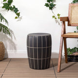 Owen 17.8 in. Modern Minimalist Grid Textured Barrel Ceramic Indoor/Outdoor Garden Stool and Accent Table - Matte Black