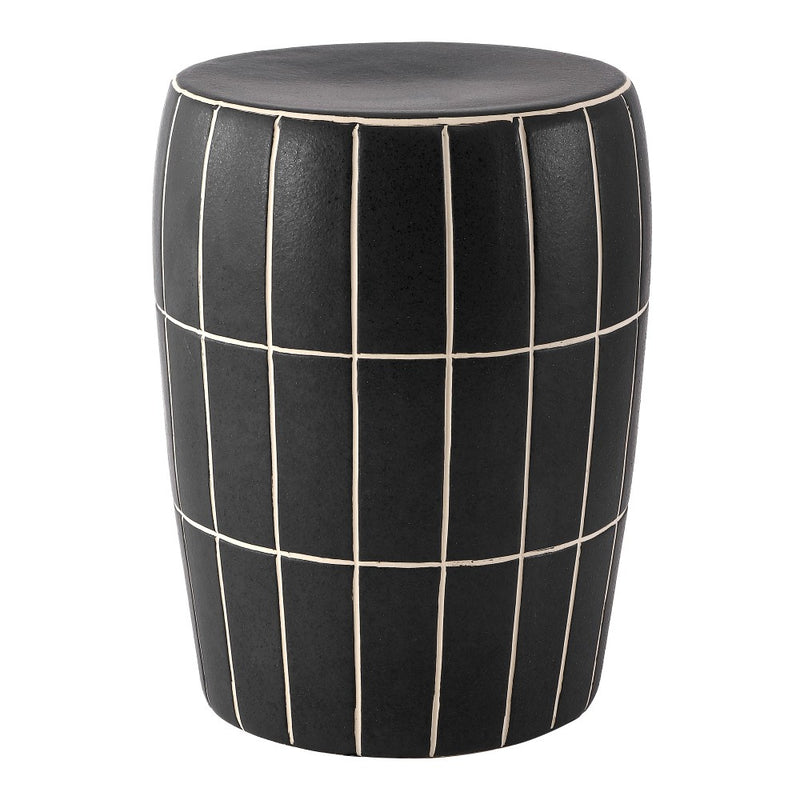 Owen 17.8 in. Modern Minimalist Grid Textured Barrel Ceramic Indoor/Outdoor Garden Stool and Accent Table - Matte Black