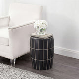 Owen 17.8 in. Modern Minimalist Grid Textured Barrel Ceramic Indoor/Outdoor Garden Stool and Accent Table - Matte Black