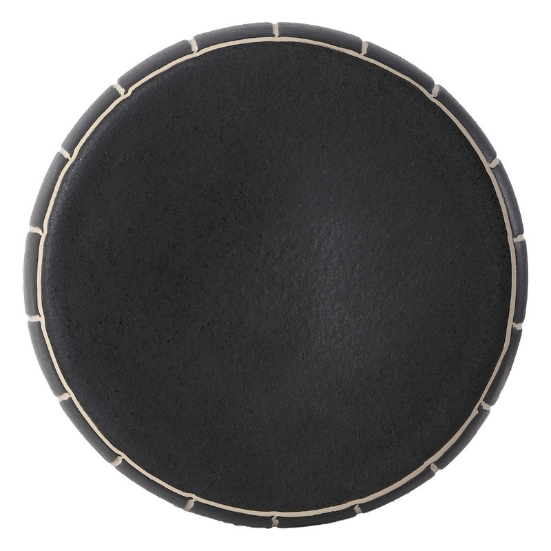 Owen 17.8 in. Modern Minimalist Grid Textured Barrel Ceramic Indoor/Outdoor Garden Stool and Accent Table - Matte Black