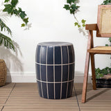 Owen 17.8 in. Modern Minimalist Grid Textured Barrel Ceramic Indoor/Outdoor Garden Stool and Accent Table - Matte Navy