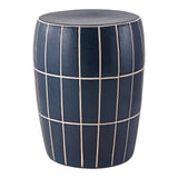 Owen 17.8 in. Modern Minimalist Grid Textured Barrel Ceramic Indoor/Outdoor Garden Stool and Accent Table - Matte Navy