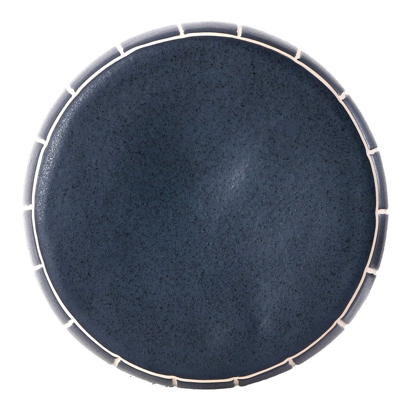 Owen 17.8 in. Modern Minimalist Grid Textured Barrel Ceramic Indoor/Outdoor Garden Stool and Accent Table - Matte Navy
