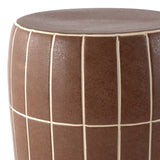Owen 17.8 in. Modern Minimalist Grid Textured Barrel Ceramic Indoor/Outdoor Garden Stool and Accent Table - Matte Brown