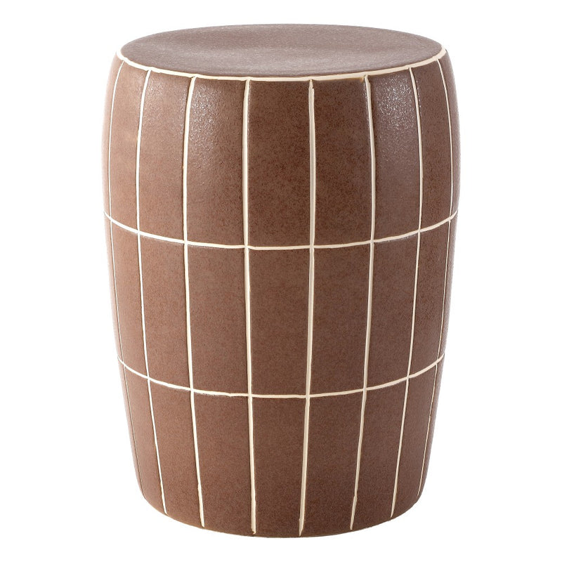 Owen 17.8 in. Modern Minimalist Grid Textured Barrel Ceramic Indoor/Outdoor Garden Stool and Accent Table - Matte Brown
