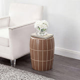 Owen 17.8 in. Modern Minimalist Grid Textured Barrel Ceramic Indoor/Outdoor Garden Stool and Accent Table - Matte Brown