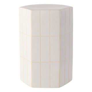 Marcus 21 in. Modern Minimalist Grid Textured Hexagon Ceramic Indoor/Outdoor Garden Stool and Accent Table - Matte Cream