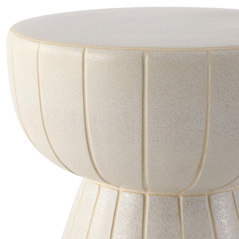 Clara 17.5 in. Modern Minimalist Grid Hourglass Ceramic Indoor/Outdoor Garden Stool and Accent Table - Matte Cream