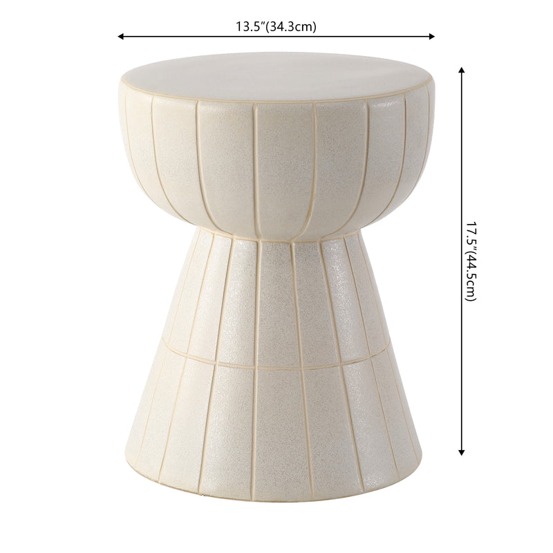 Clara 17.5 in. Modern Minimalist Grid Hourglass Ceramic Indoor/Outdoor Garden Stool and Accent Table - Matte Cream