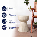 Clara 17.5 in. Modern Minimalist Grid Hourglass Ceramic Indoor/Outdoor Garden Stool and Accent Table - Matte Cream