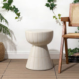Clara 17.5 in. Modern Minimalist Grid Hourglass Ceramic Indoor/Outdoor Garden Stool and Accent Table - Matte Cream