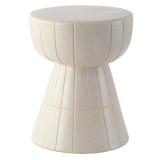 Clara 17.5 in. Modern Minimalist Grid Hourglass Ceramic Indoor/Outdoor Garden Stool and Accent Table - Matte Cream